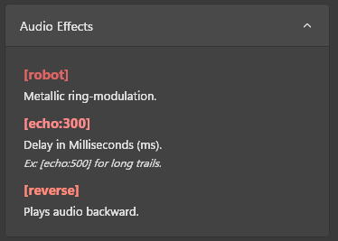 Audio Effects Panel