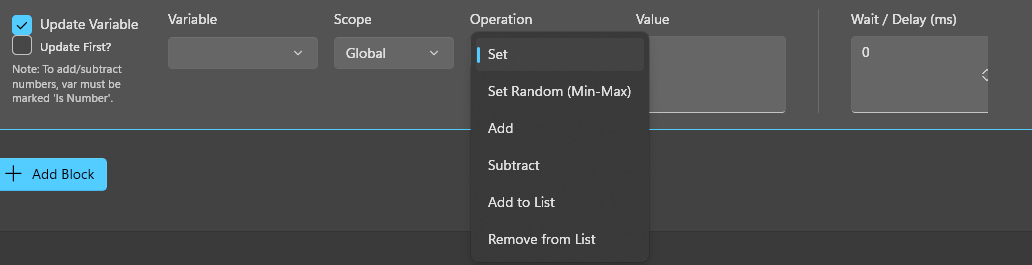 Variable Updates Panel