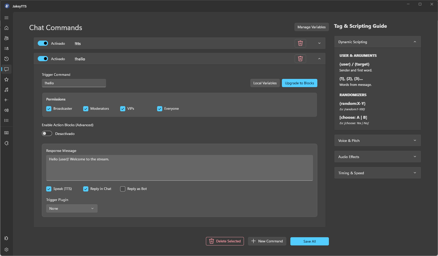 Standard Command Settings
