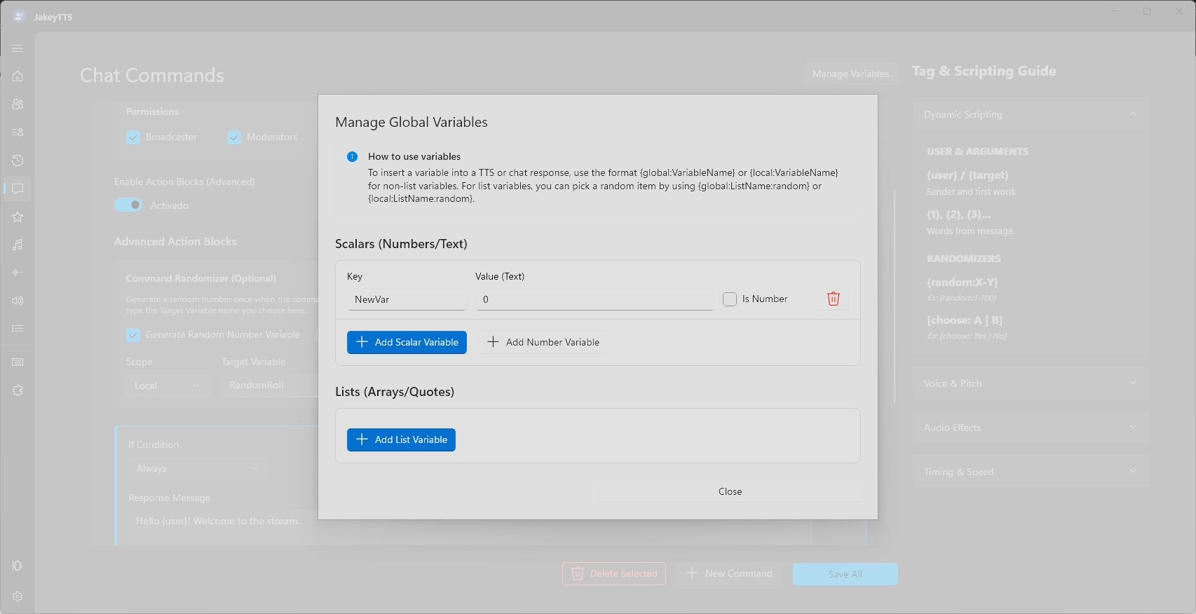 Manage Scalar Variables