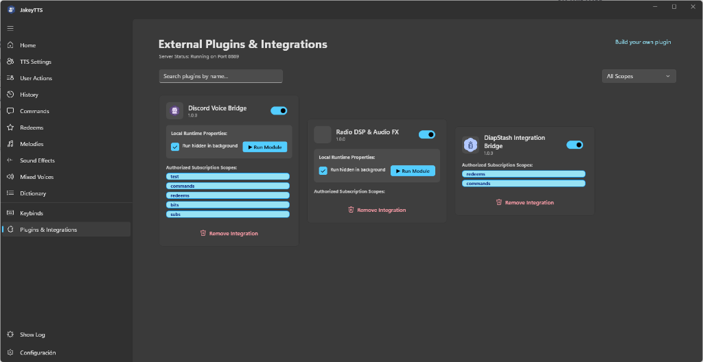 Active Plugins Screen