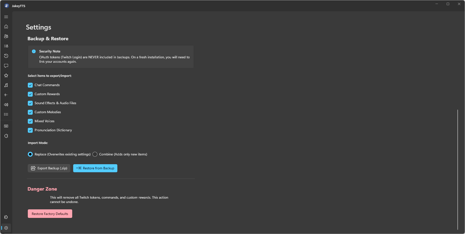 Backup & Restore Settings