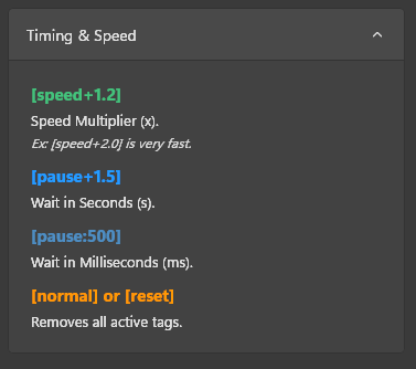 Timing & Speed Panel