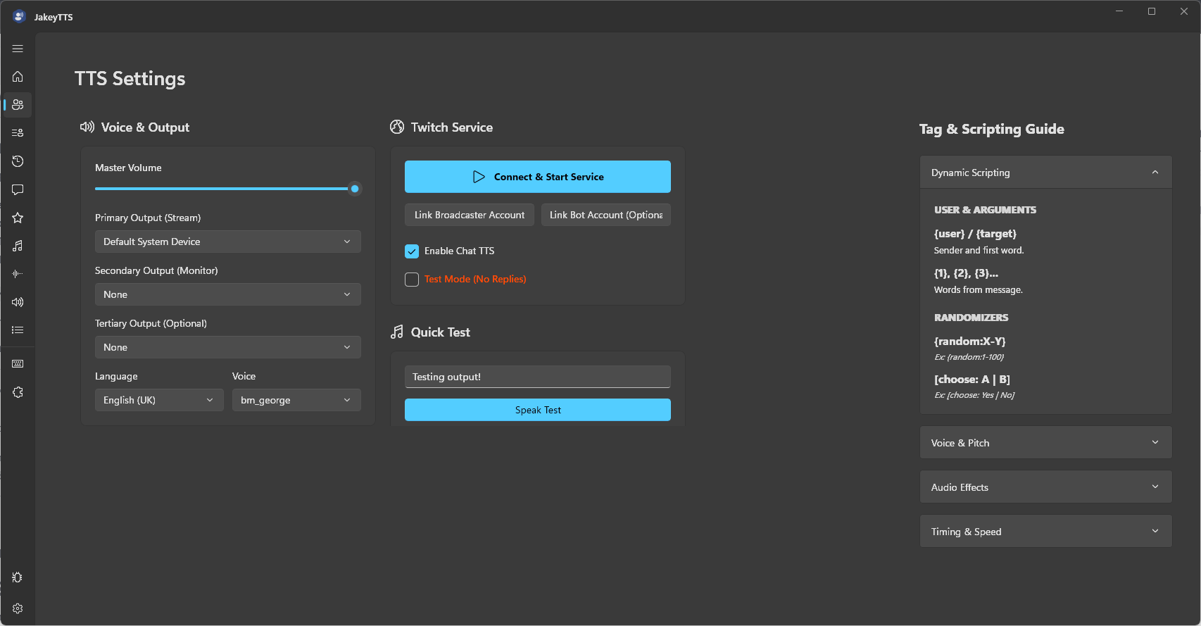 TTS Configuration Dashboard